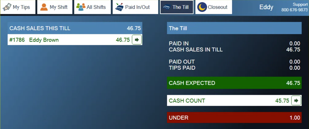 Cash Count is 1.00 less than Cash Expected