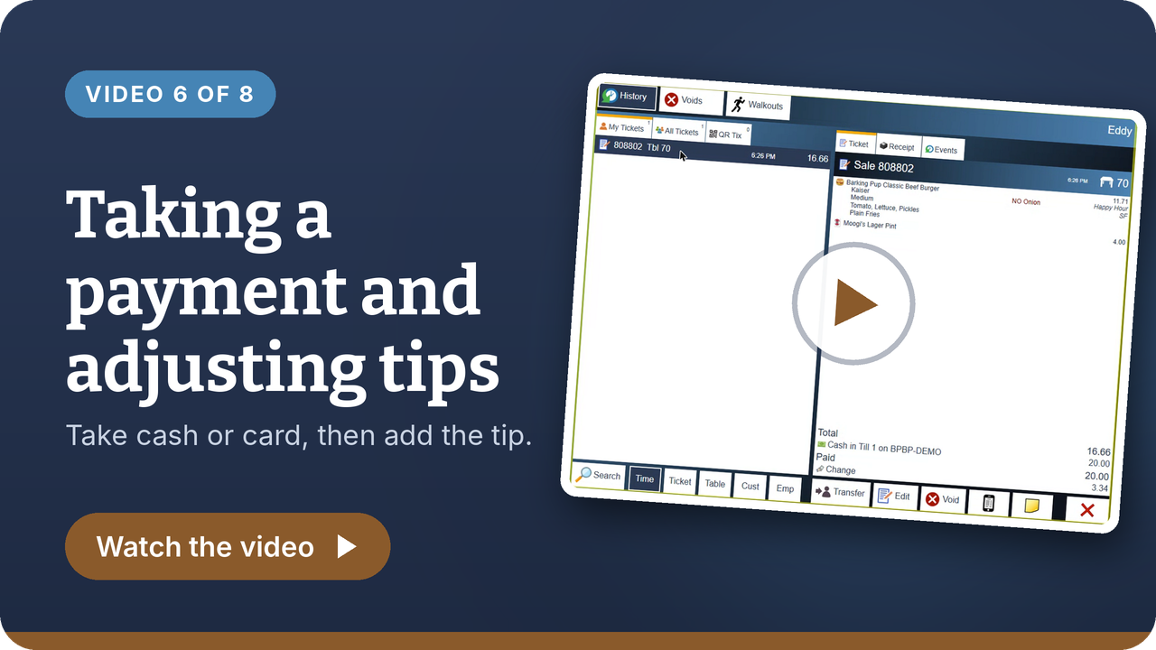 Video 6 of 8: Taking a payment and adjusting tips