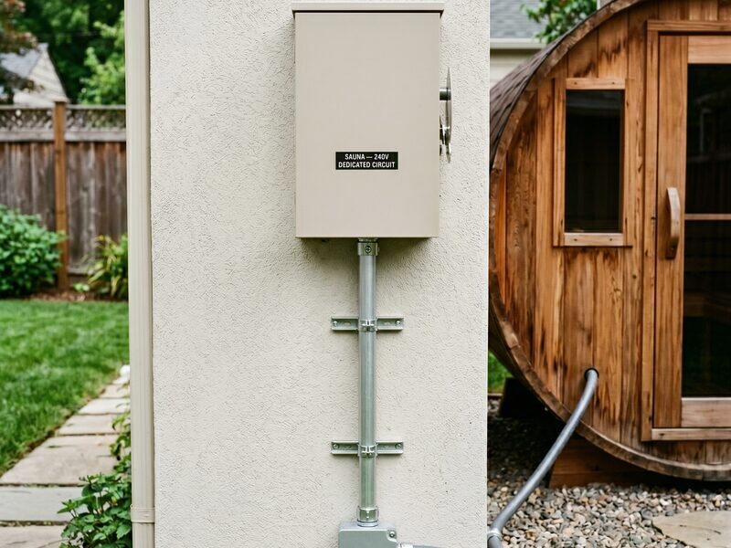Exterior rated electrical disconnect mounted on a wall