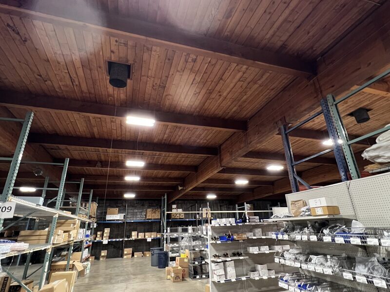 Commercial warehouse interior with new overhead lighting