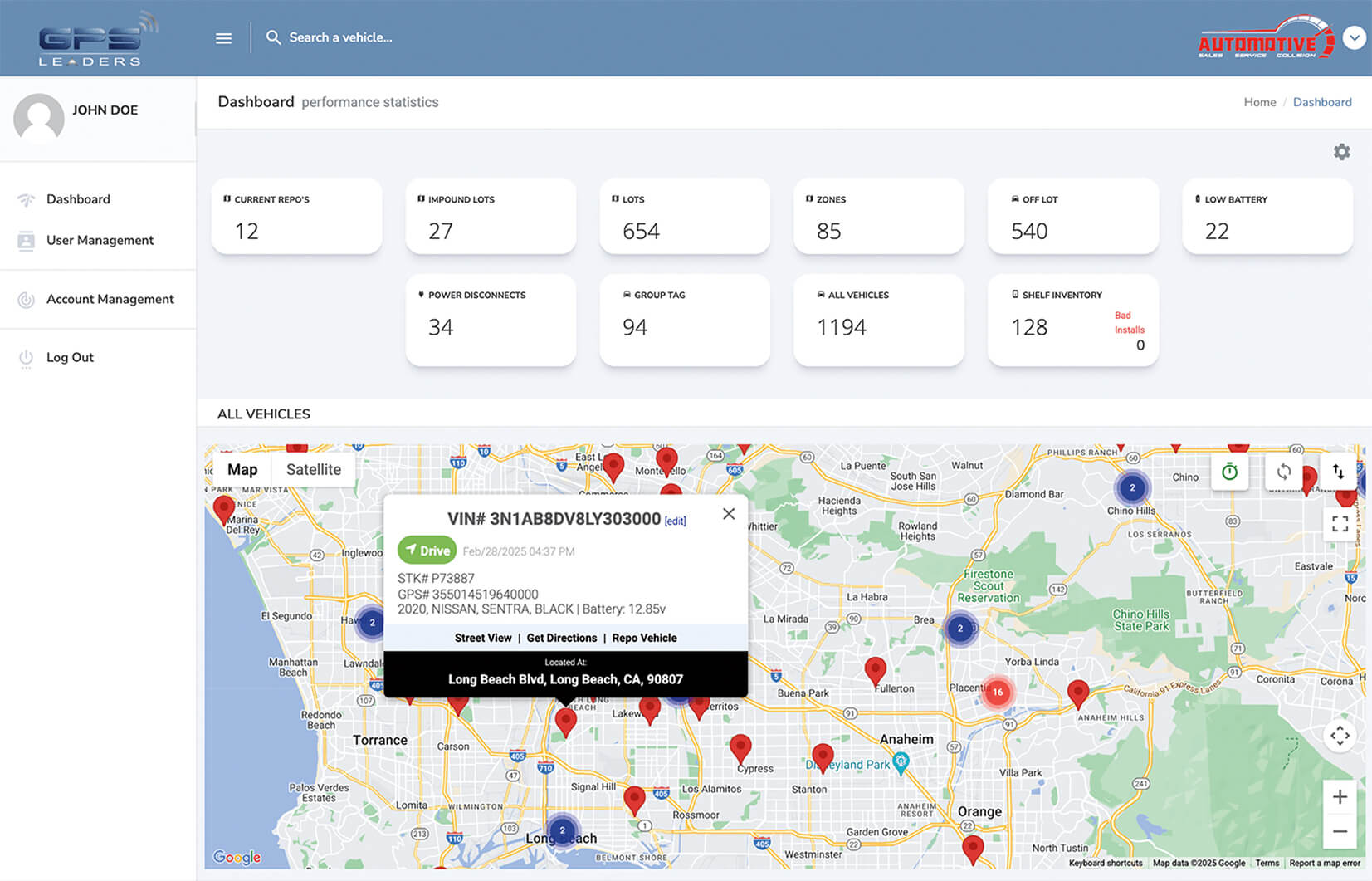 GPS Leaders Rental Car Tracking Dashboard