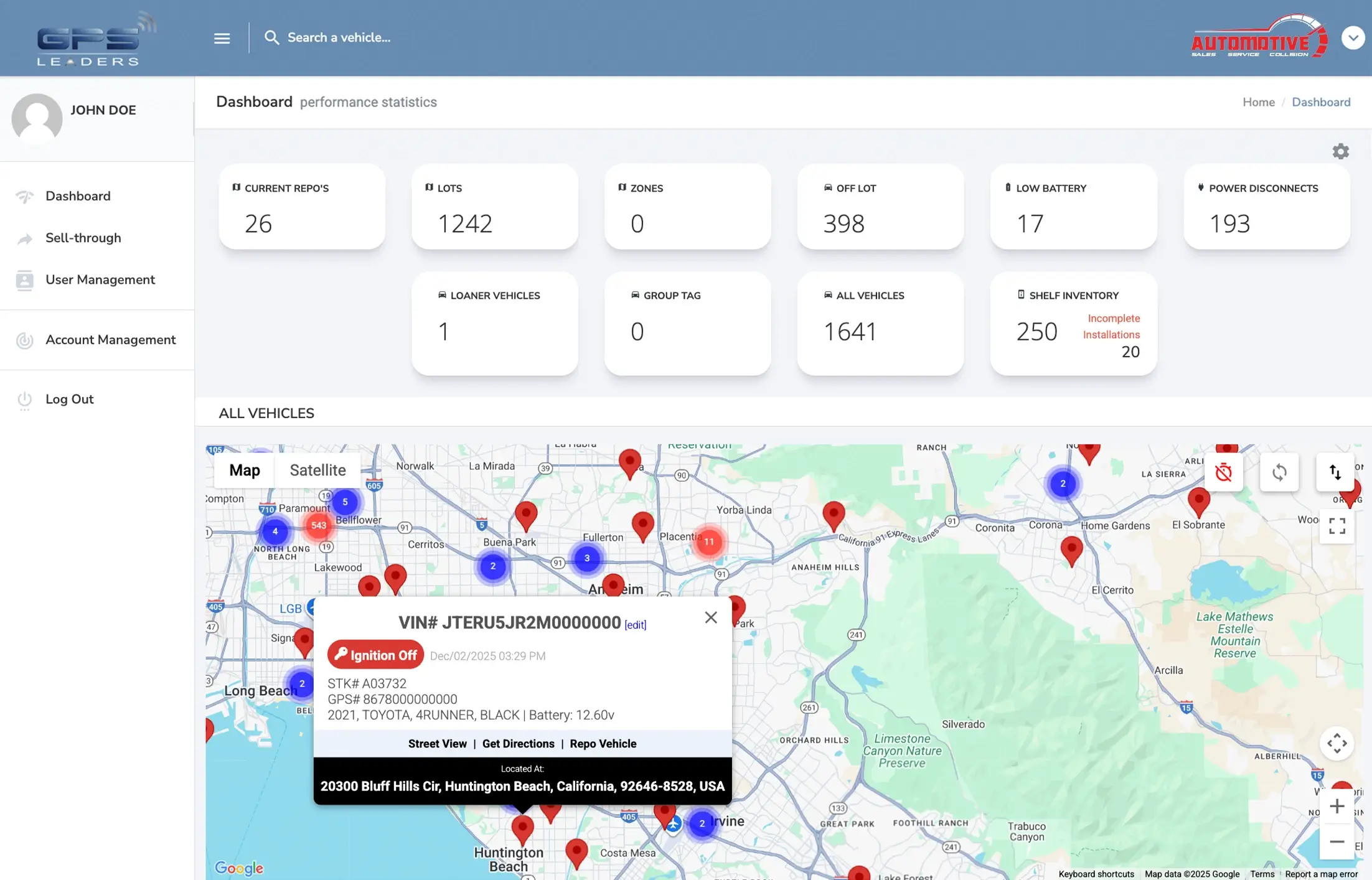 GPS Leaders Power Sport Tracking Dashboard