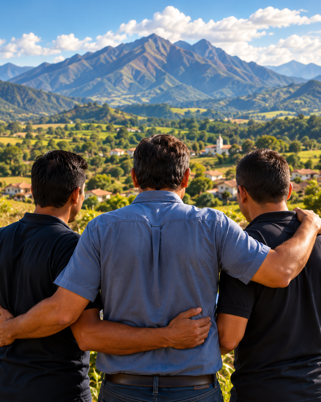 Ministry leaders overlooking green mountains