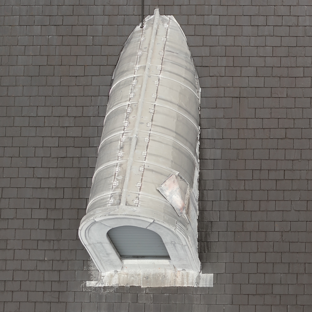 Close-up of loose lead flashing around a roof dormer Close-up of loose lead flashing around a roof dormer