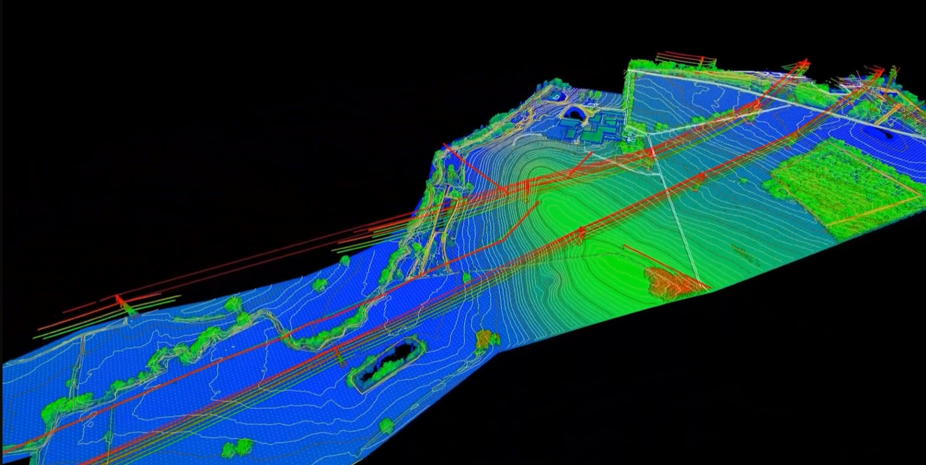 Aerial view of the 100-hectare drone LiDAR topographic survey site