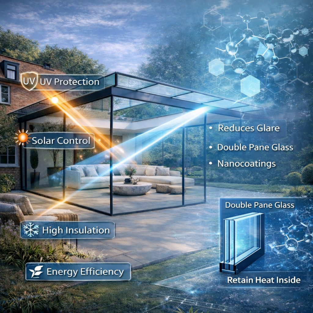 New Generation Glass temperature control diagram showing heat reflection - Room Outside