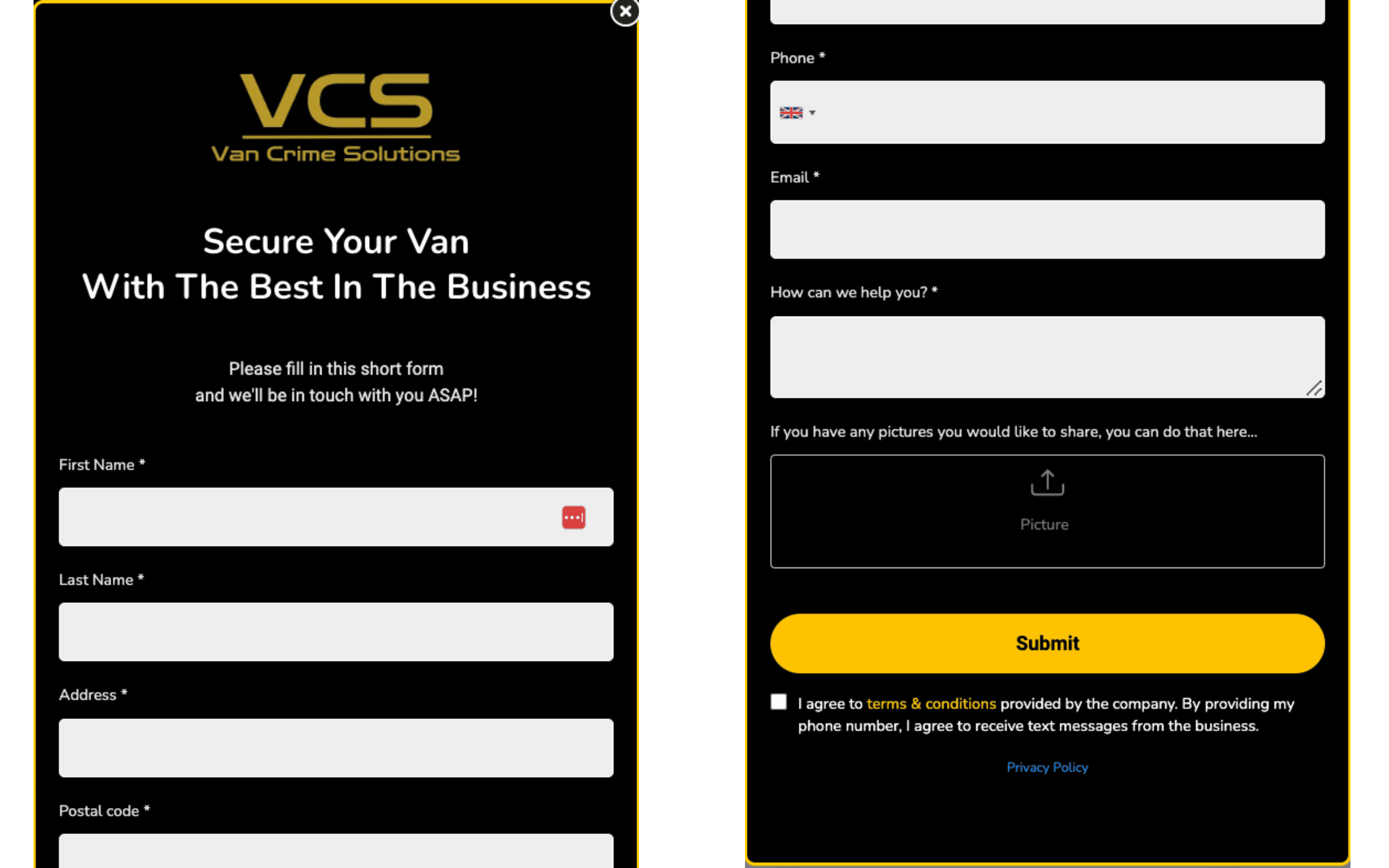 Van Security - Damage Repairs - Contact Form