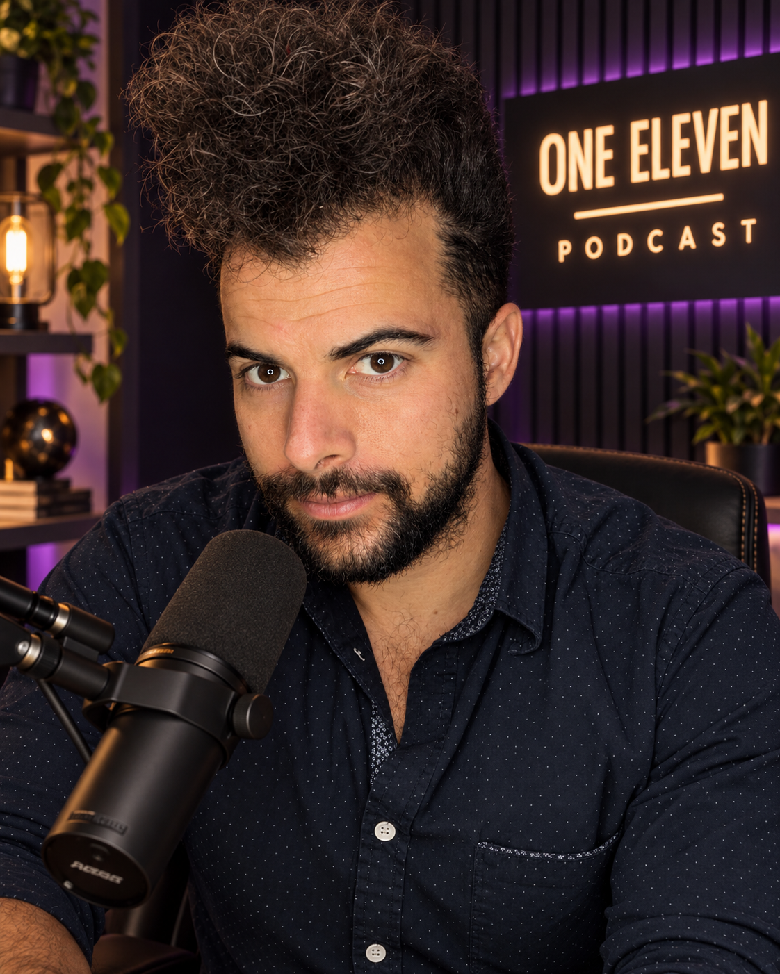 Editorial portrait of Don, host of One Eleven Podcast, in intimate warm studio lighting