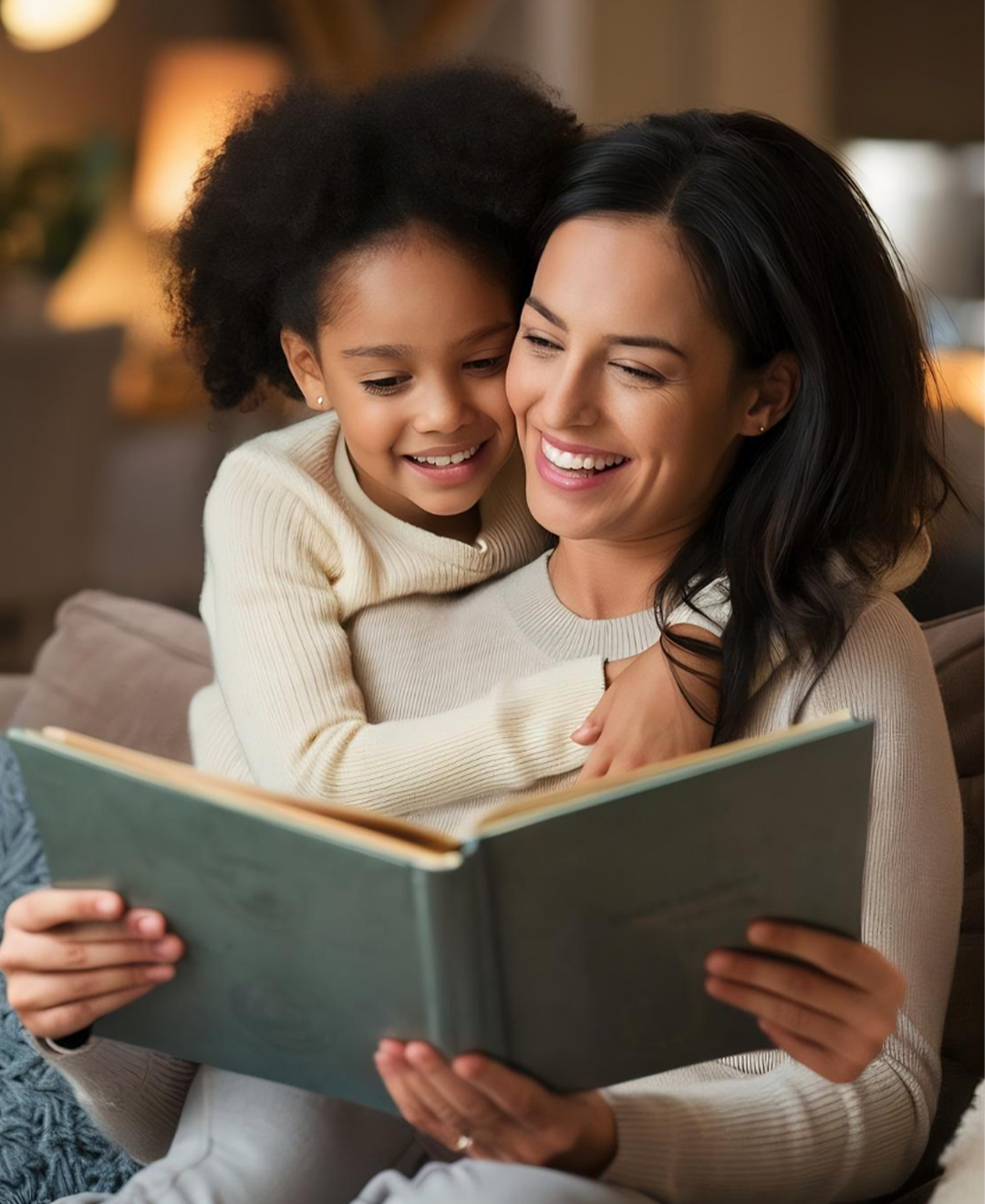 Mãe e criança lendo juntas