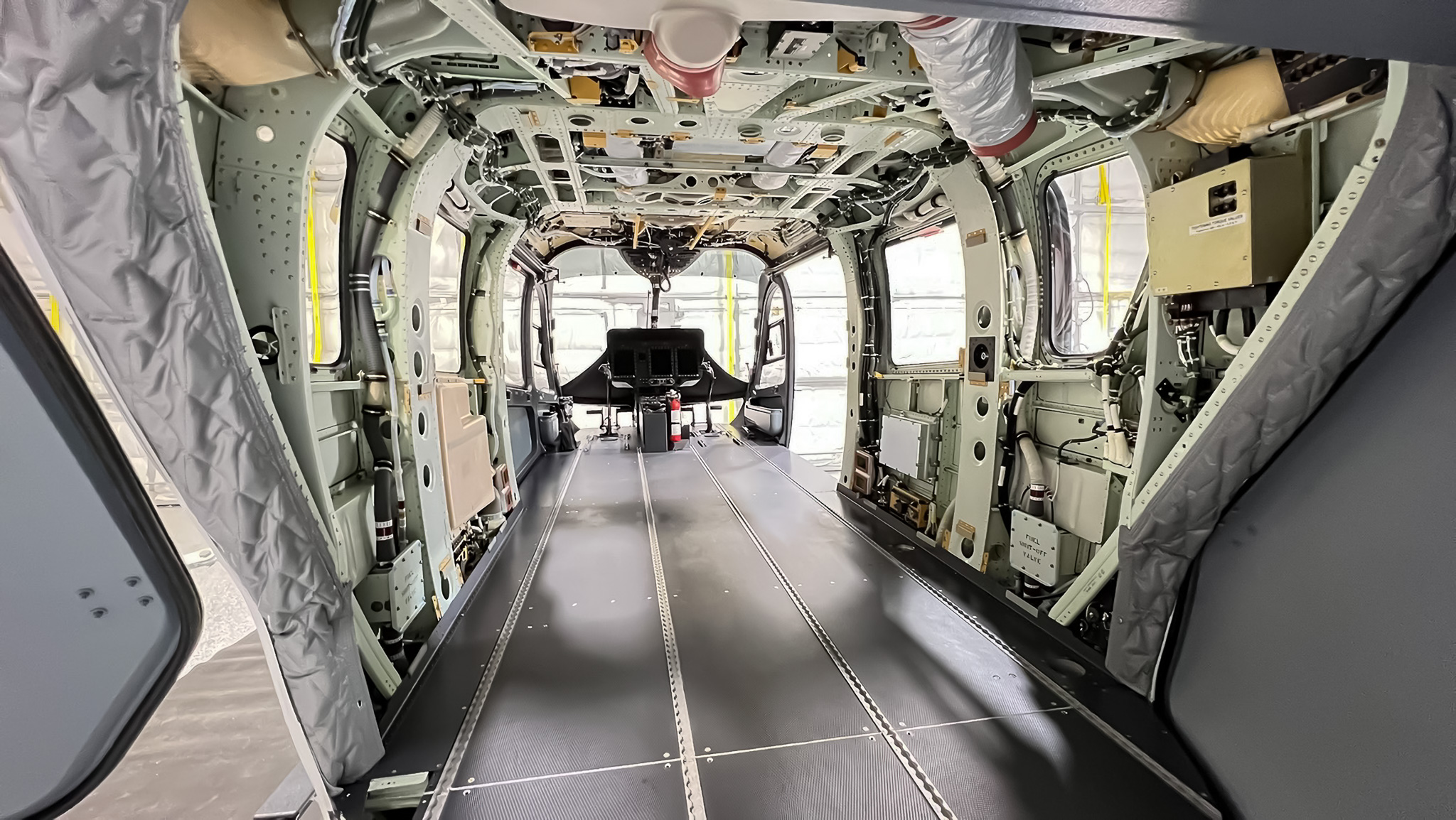 Airbus H145 helicopter cabin stripped to bare airframe, before the rebuild