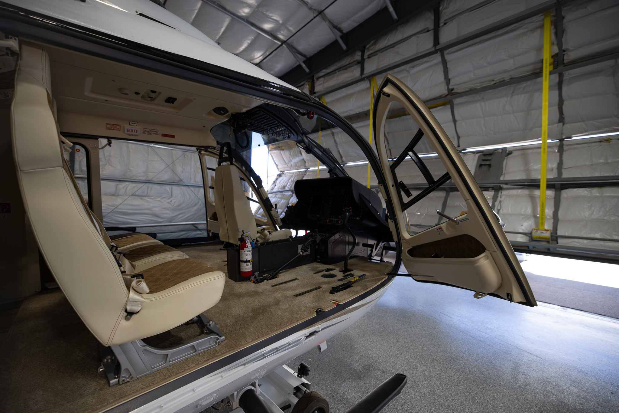 H145 door open, panels installed but seats not yet