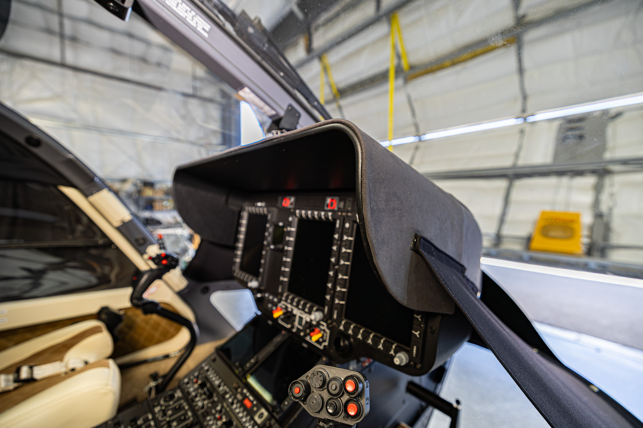 Custom black suede shroud built to cover the avionics deck