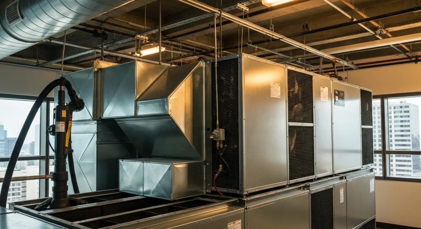 Commercial HVAC duct cleaning in Downtown Dallas office building