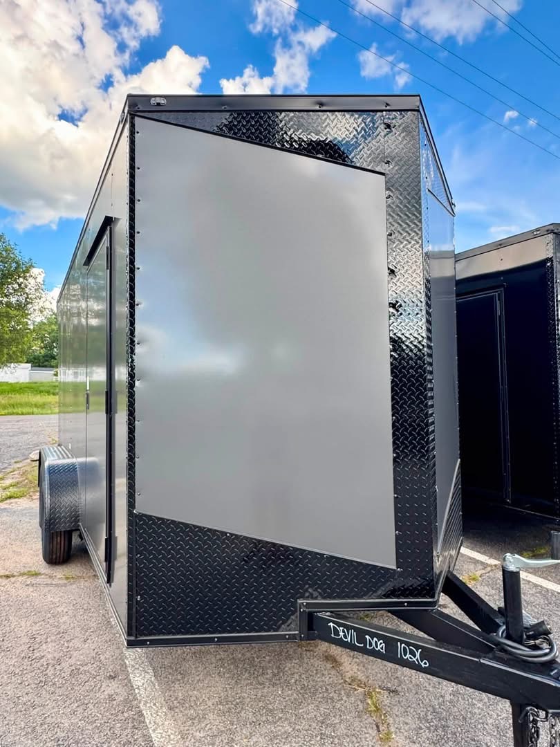 7' x 16' Charcoal Enclosed in stock at Devil Dog Trailers