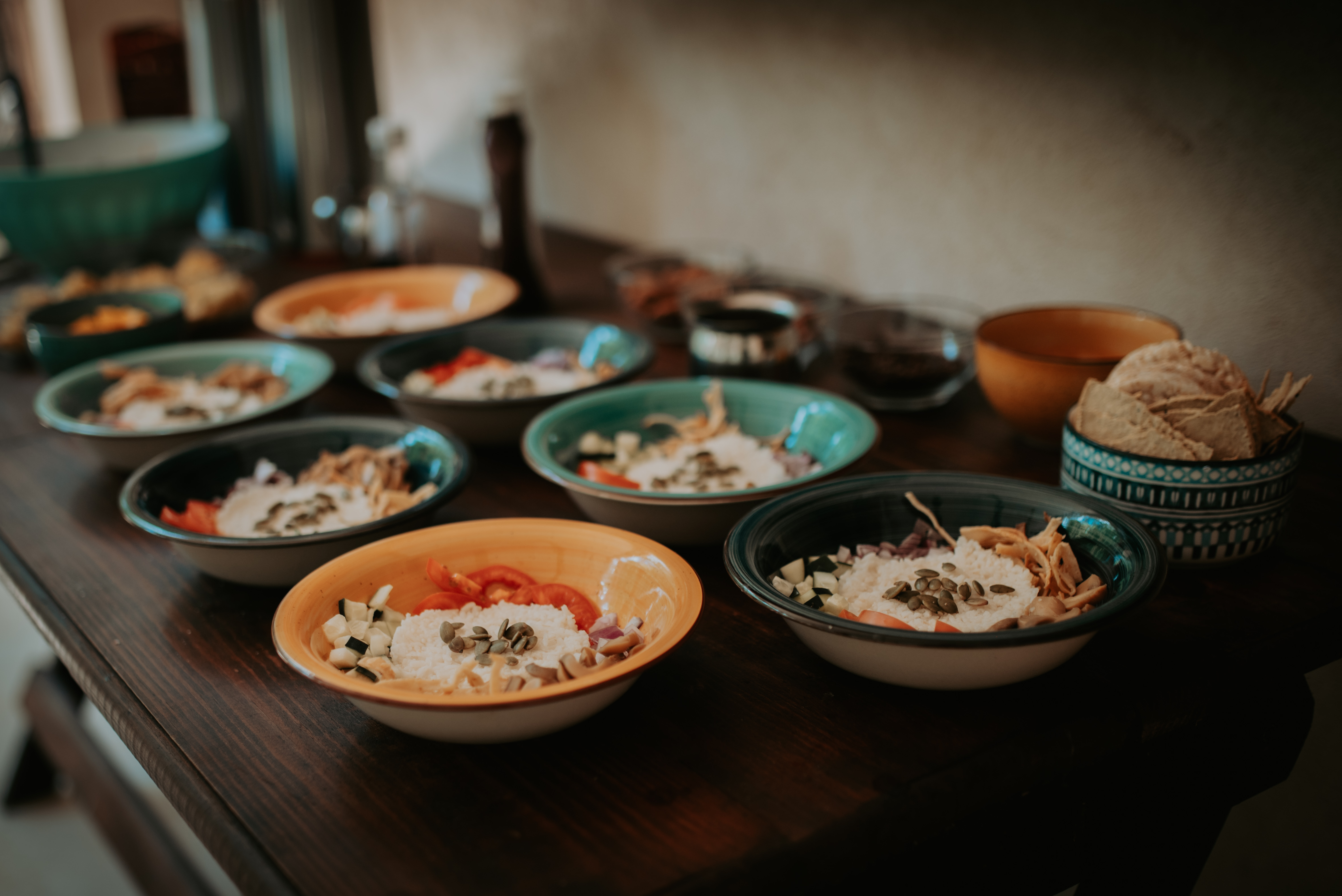 Conscious clean-eating bowls prepared for the retreat