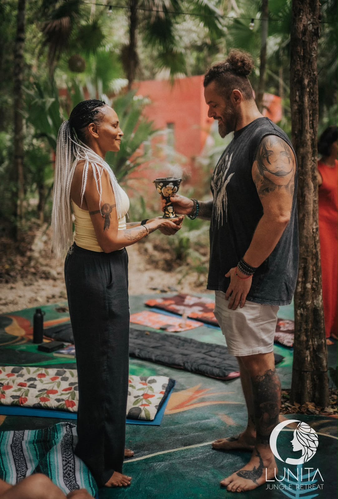 Ceremonial exchange during an Indigenous plant ceremony at Lunita