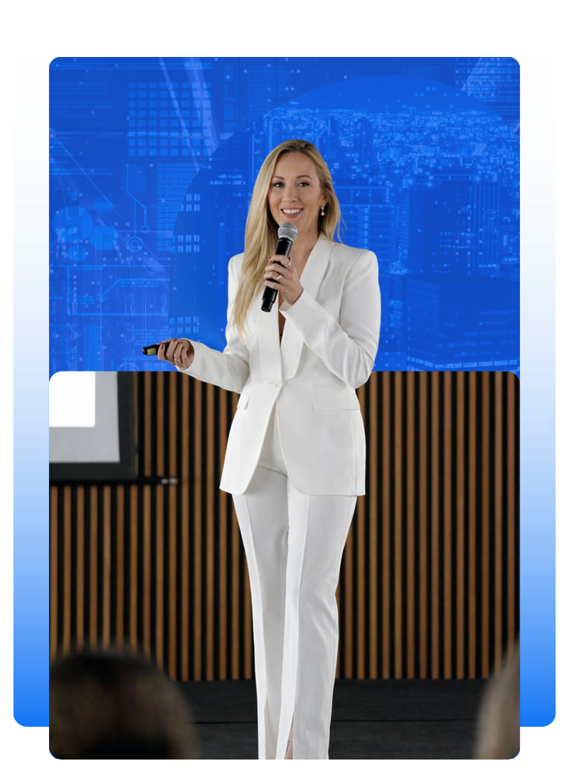 Krista Greener speaking on stage