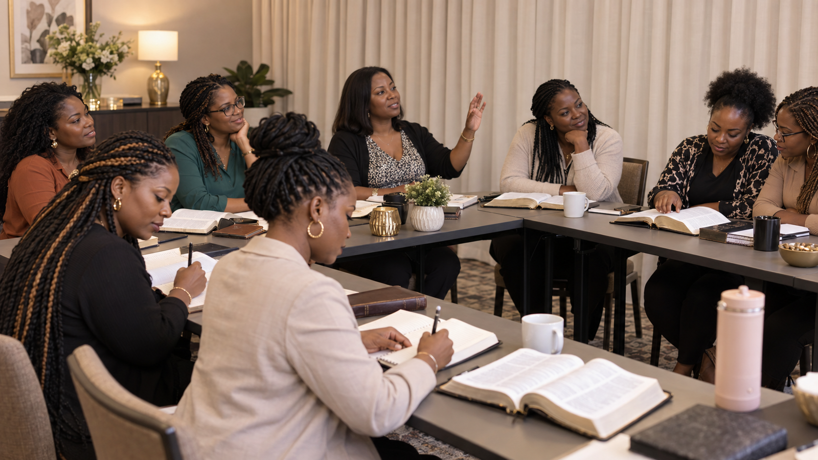 Christian women learning, journalling, praying and interacting during a relationship programme