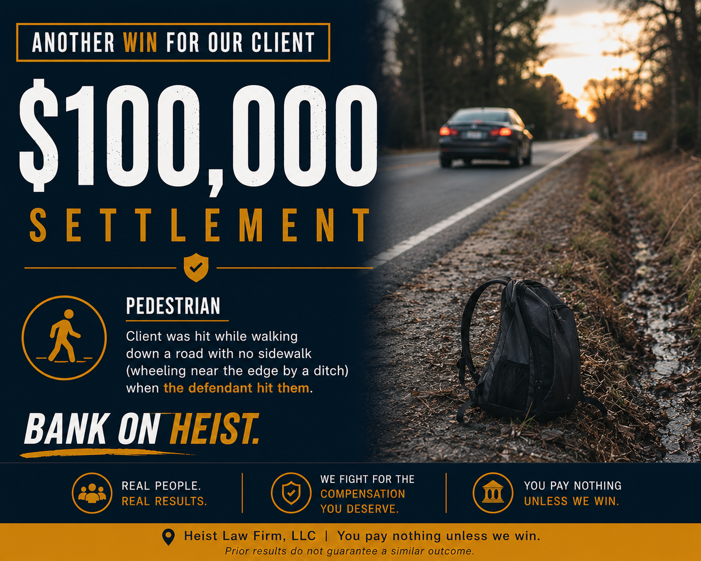 Pedestrian case result — $100K recovery