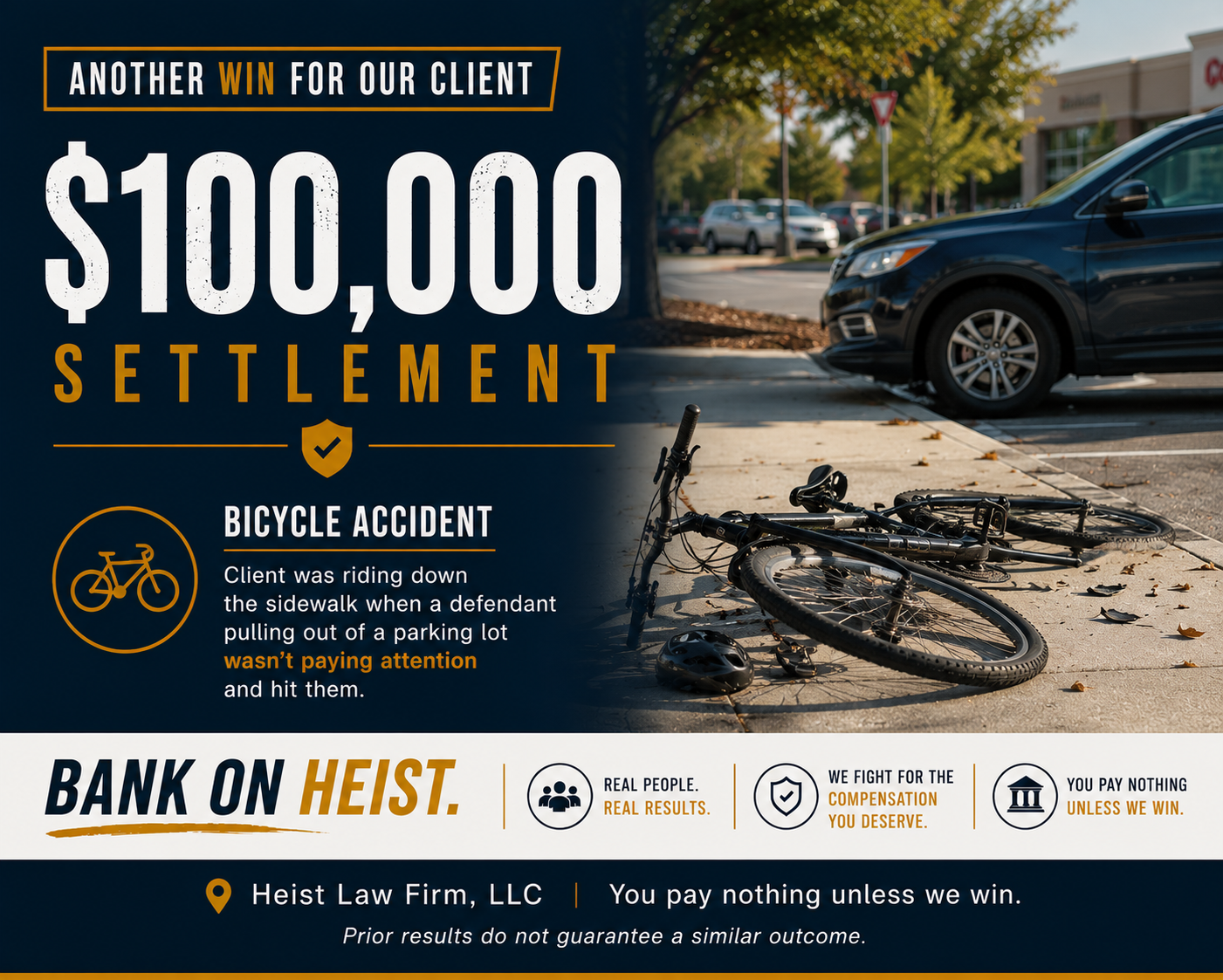 Bicycle Accident case result — $100K recovery