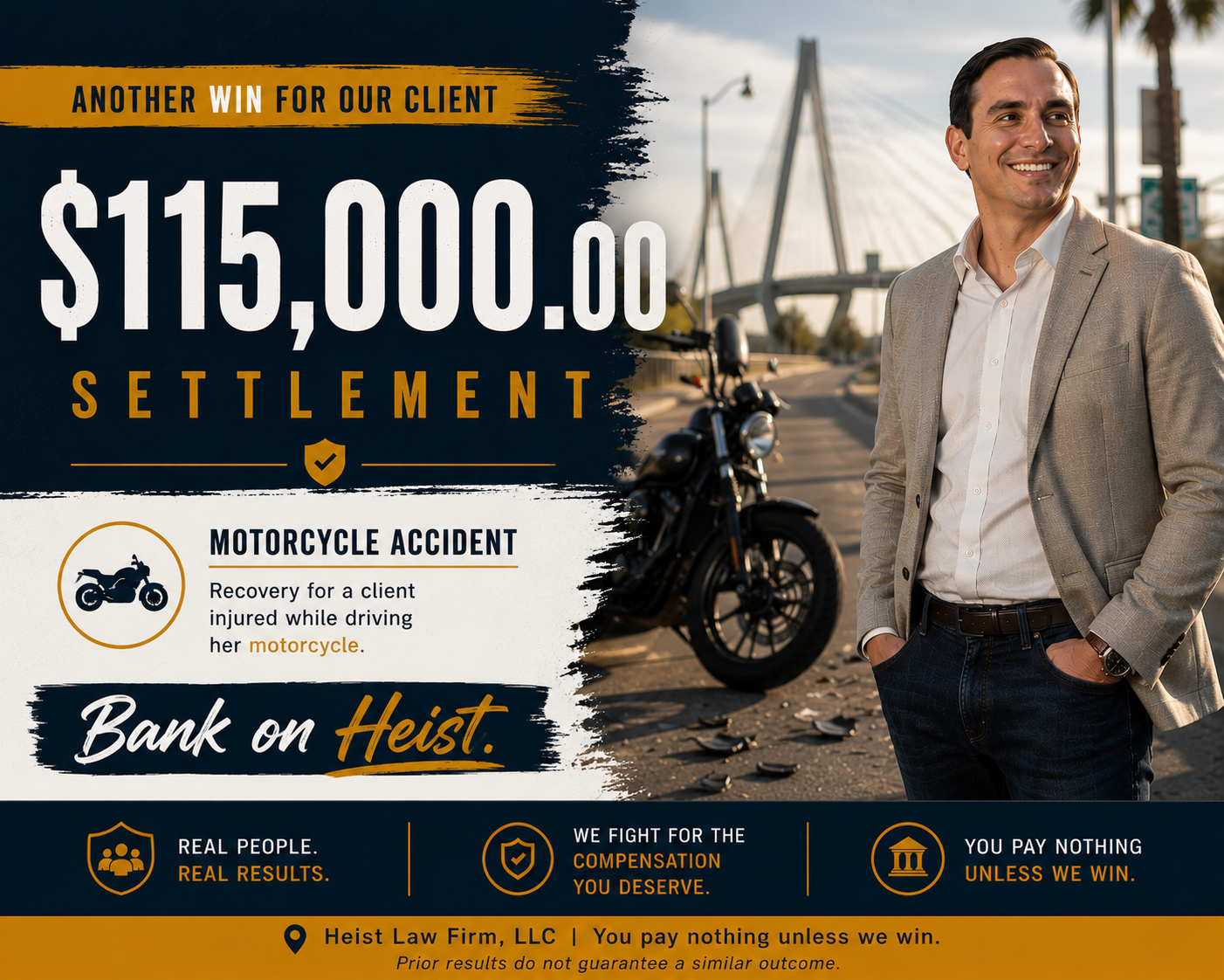 Motorcycle Accident case result — $115K recovery