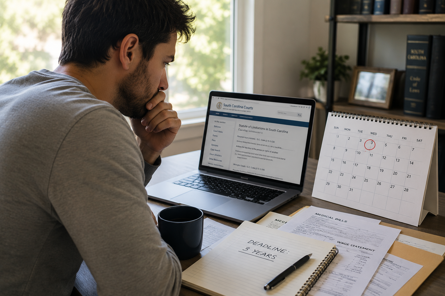 Calendar marking the South Carolina personal injury filing deadline