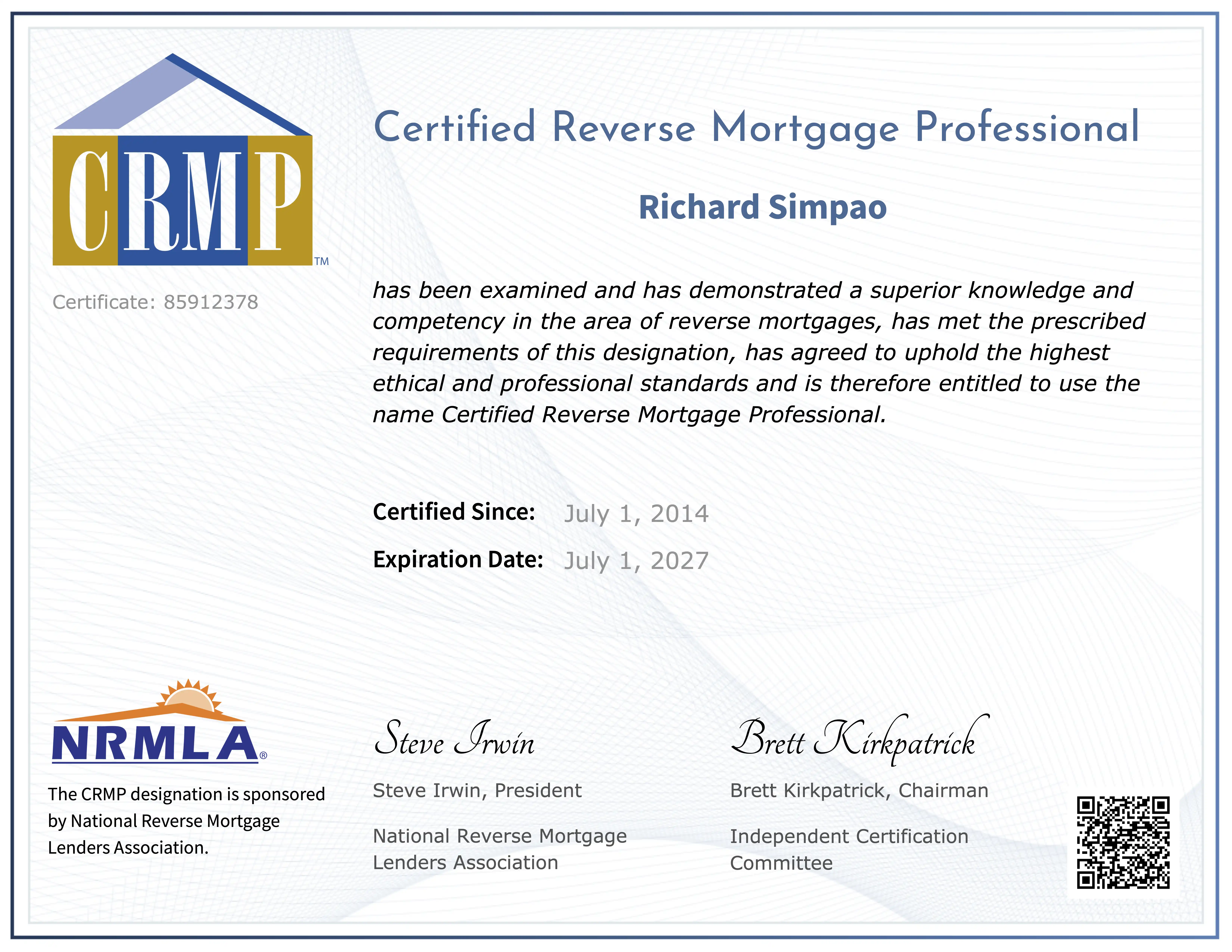 Certified Reverse Mortgage Professional Credentials