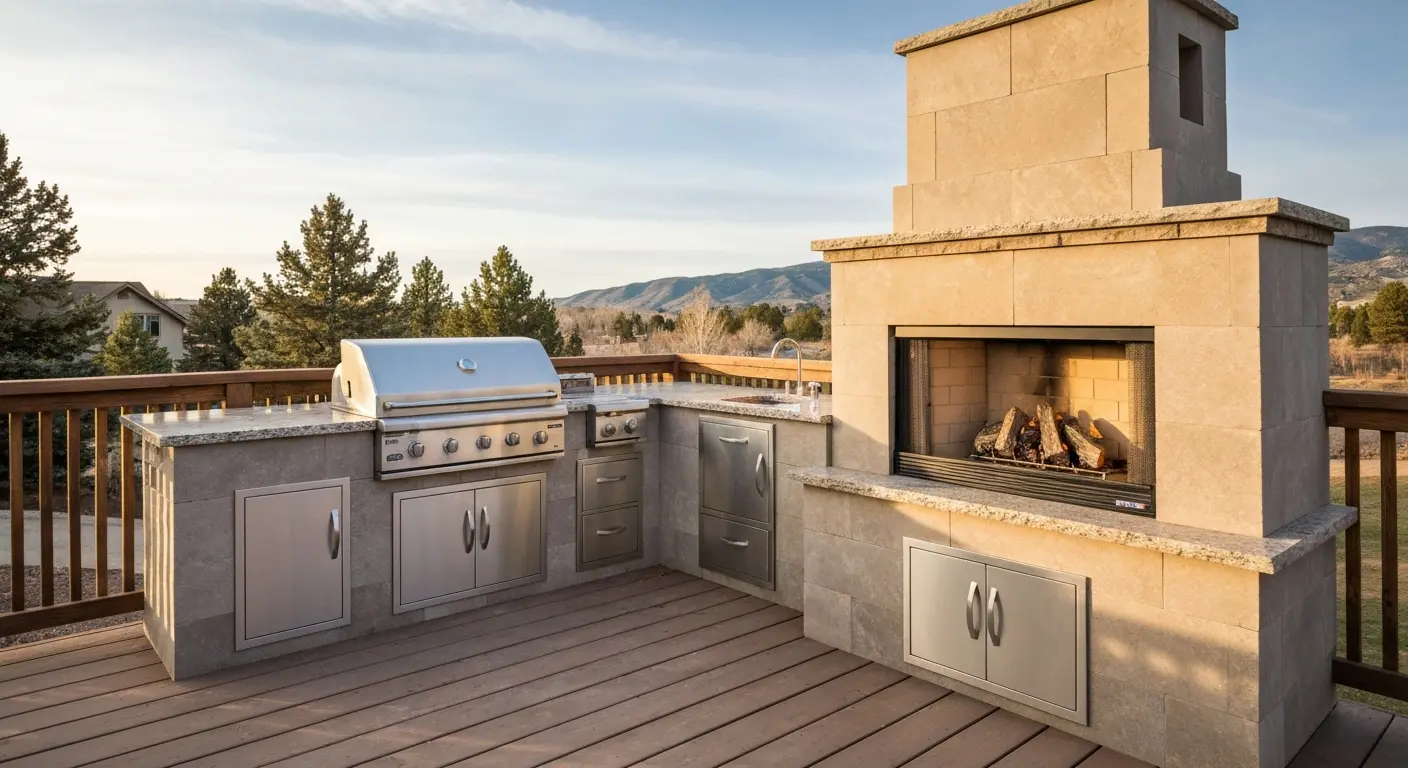 Outdoor kitchen and fireplace