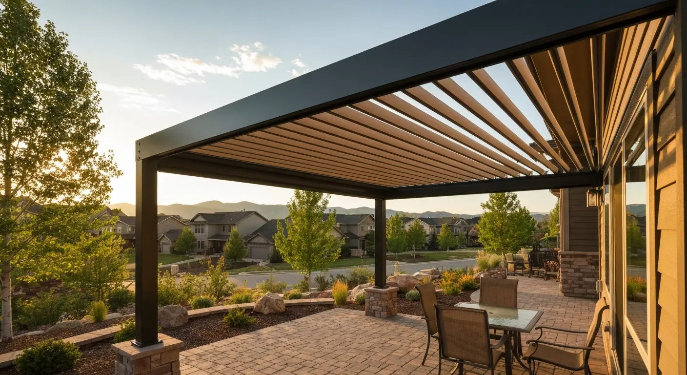 Pergola with adjustable louvers