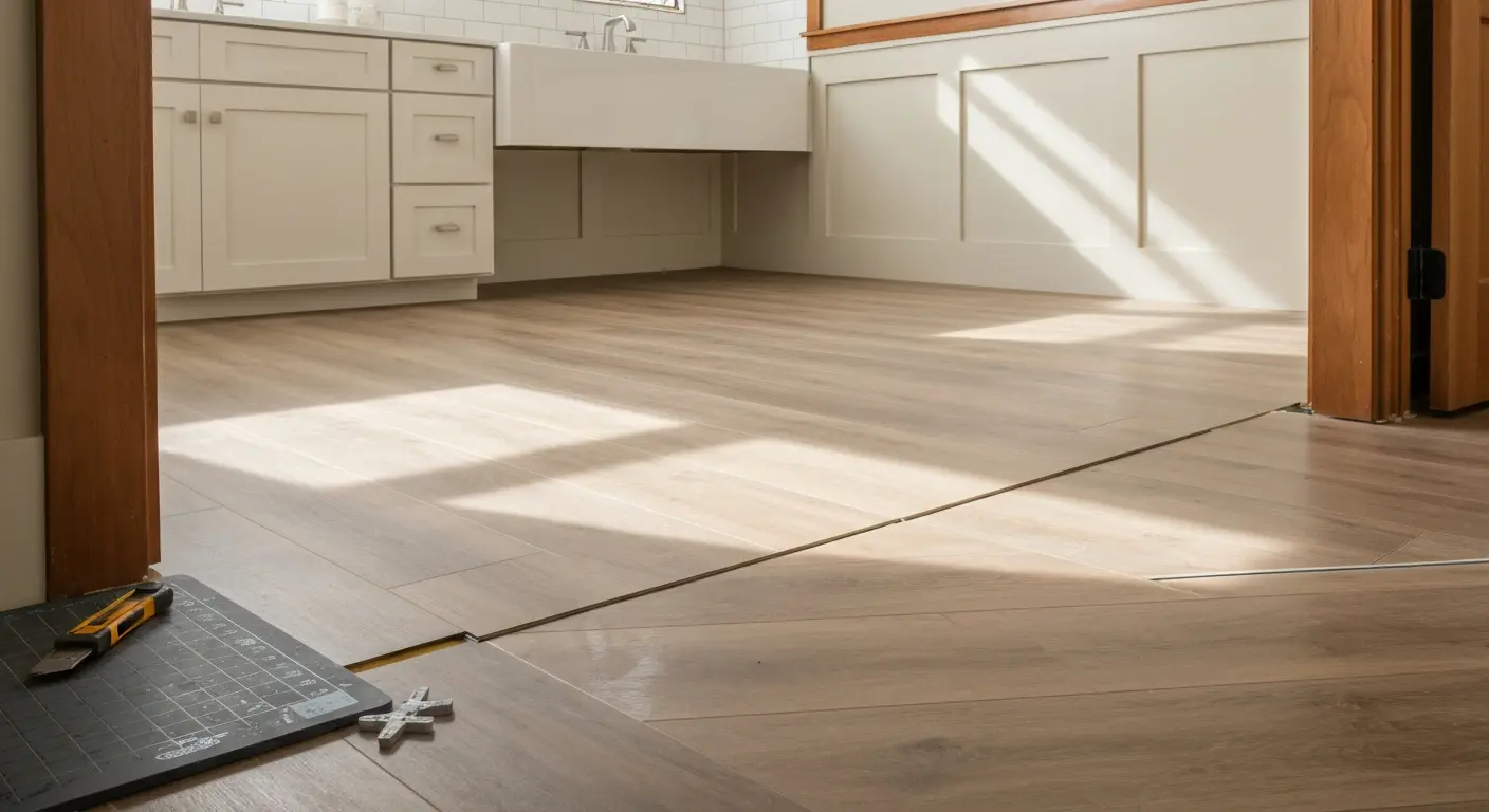 Vinyl flooring installation in bathroom