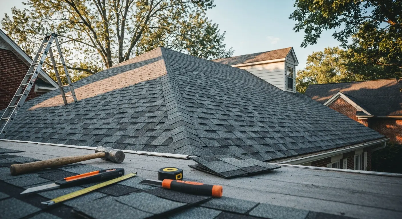 Roof repair work in progress