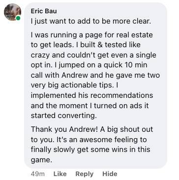 Eric Bau's Testimonial — Real Estate Ads Converted After 10-Min Call with Andrew
