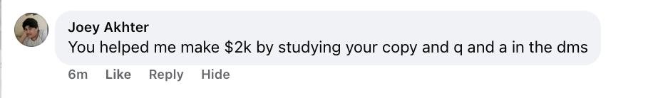 Joey Akhter's Testimonial — Made $2k Studying Andrew's Copy and DMs