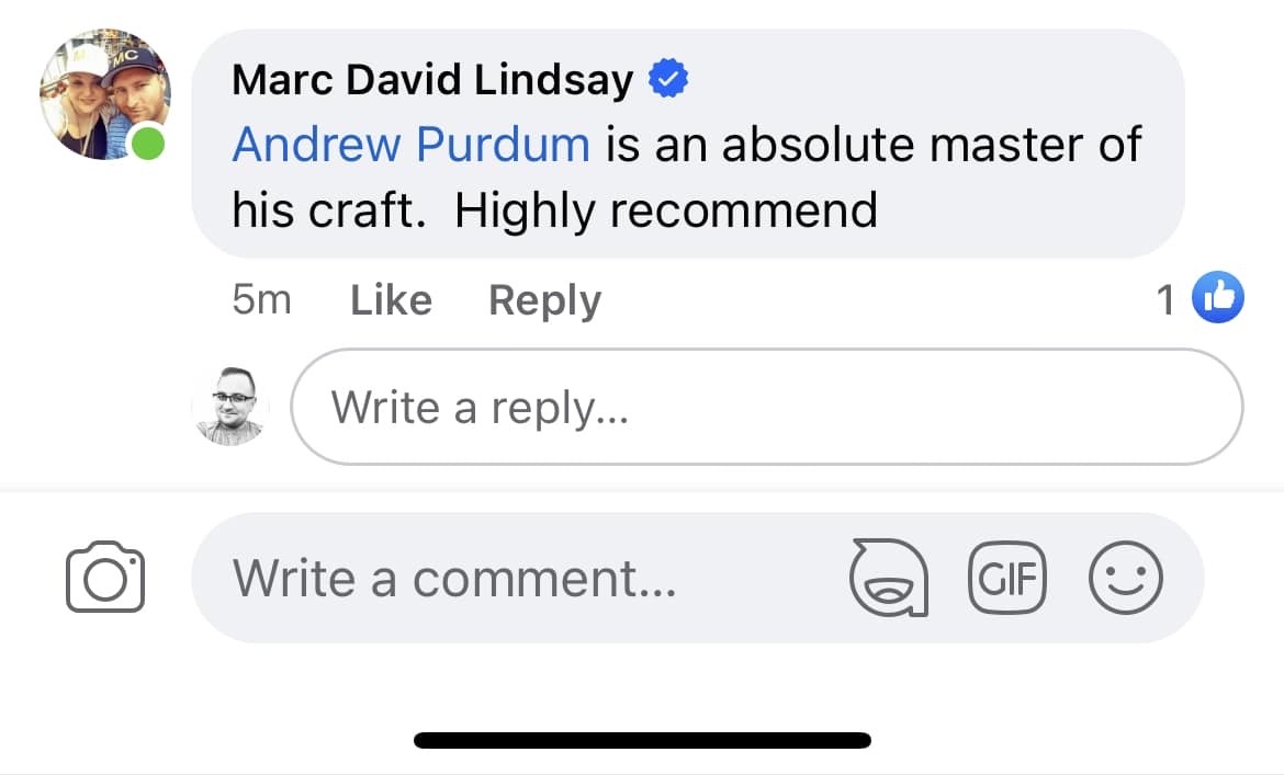 Marc David Lindsay's Facebook Testimonial — 'Absolute Master of His Craft'