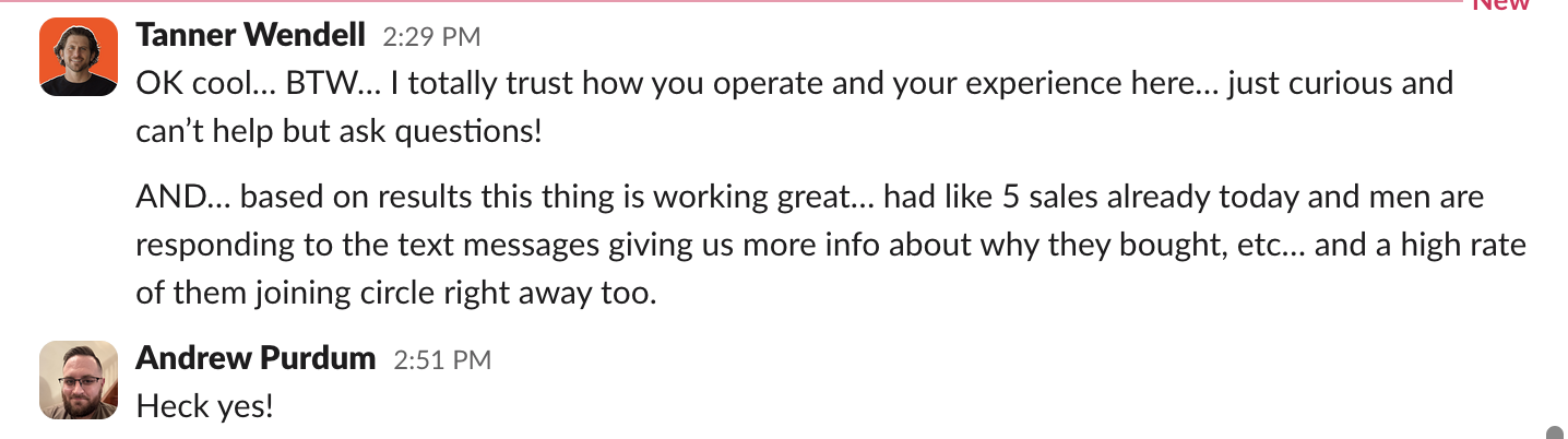 Tanner Wendell's DM — '5 Sales Already Today' After Implementing Andrew's Advice