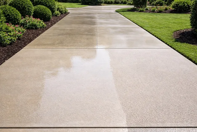 Rescue Landscape pressure washing a driveway