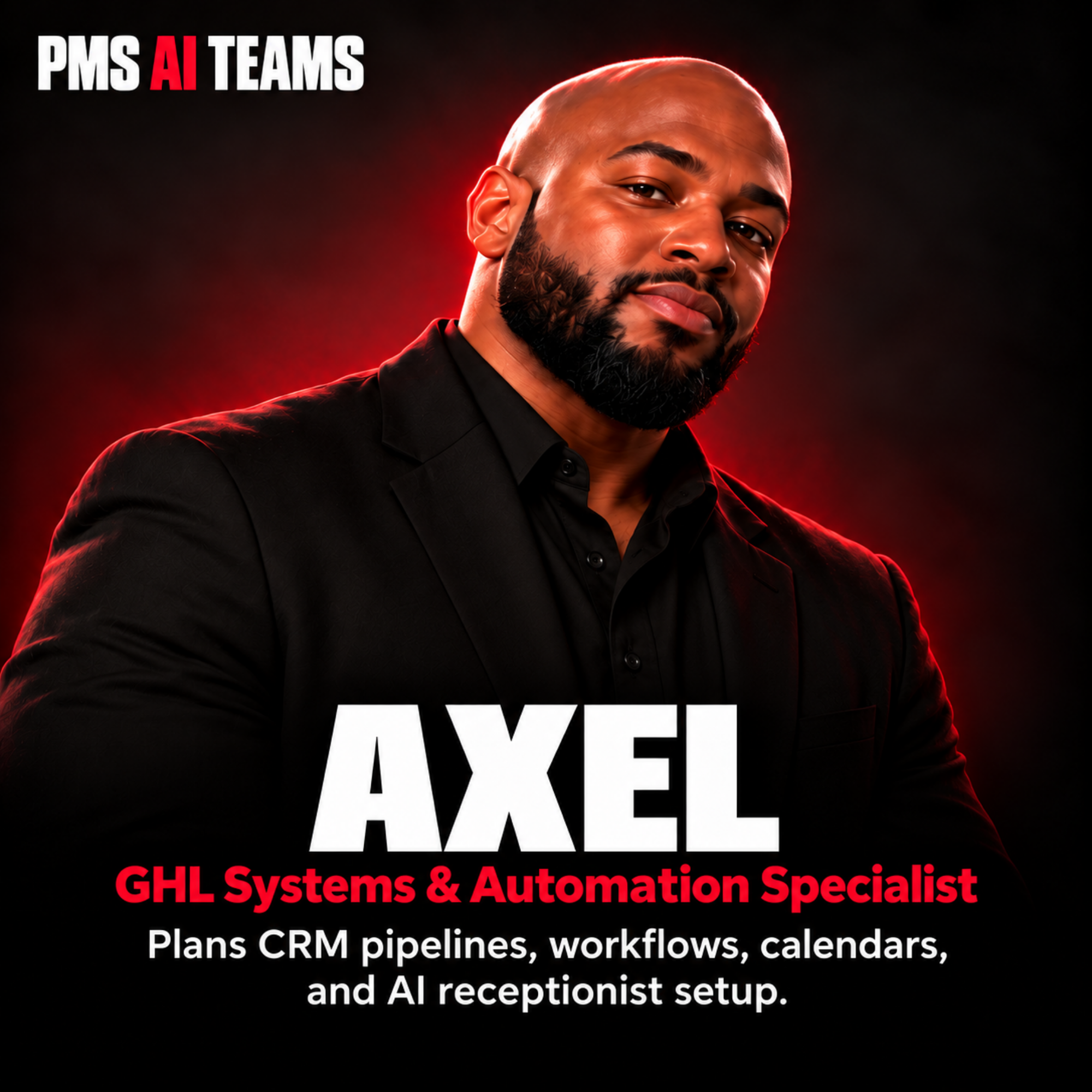 Axel, GHL Systems & Automation Specialist. PMS AI agent profile card.