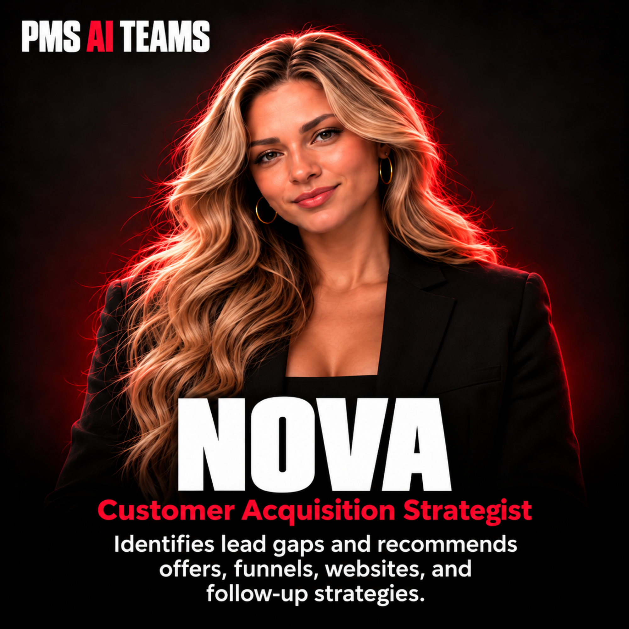 Nova, Customer Acquisition Strategist. PMS AI agent profile card.