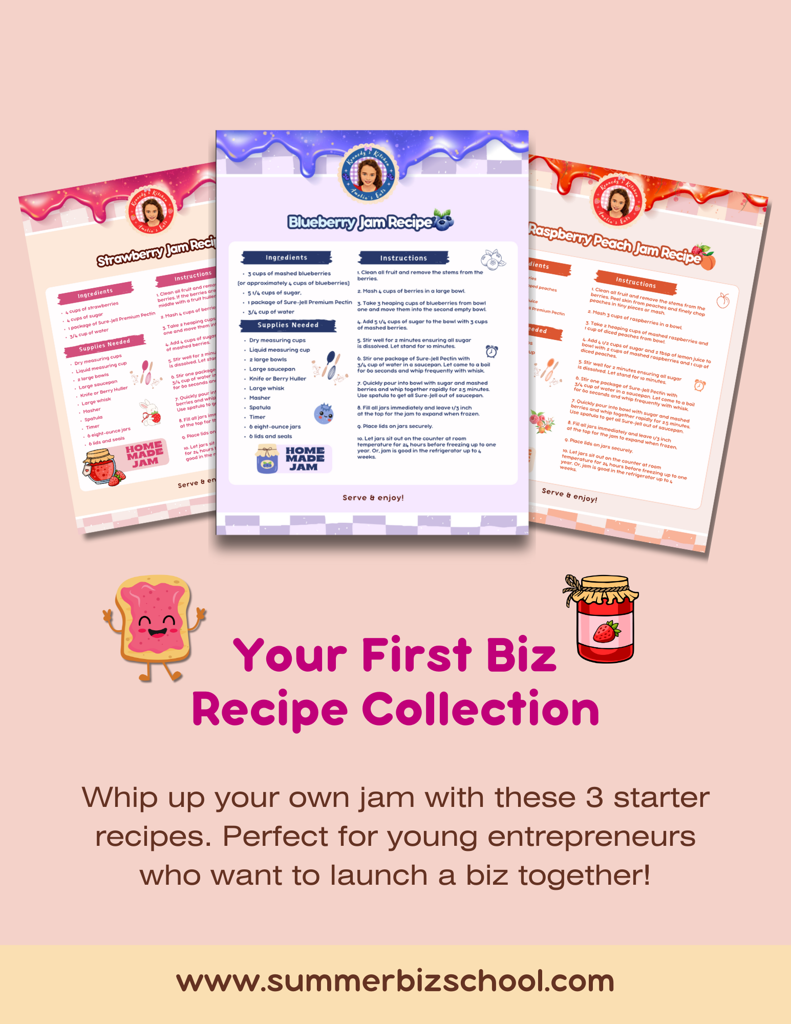 3 free bonus jam recipe cards included with enrollment
