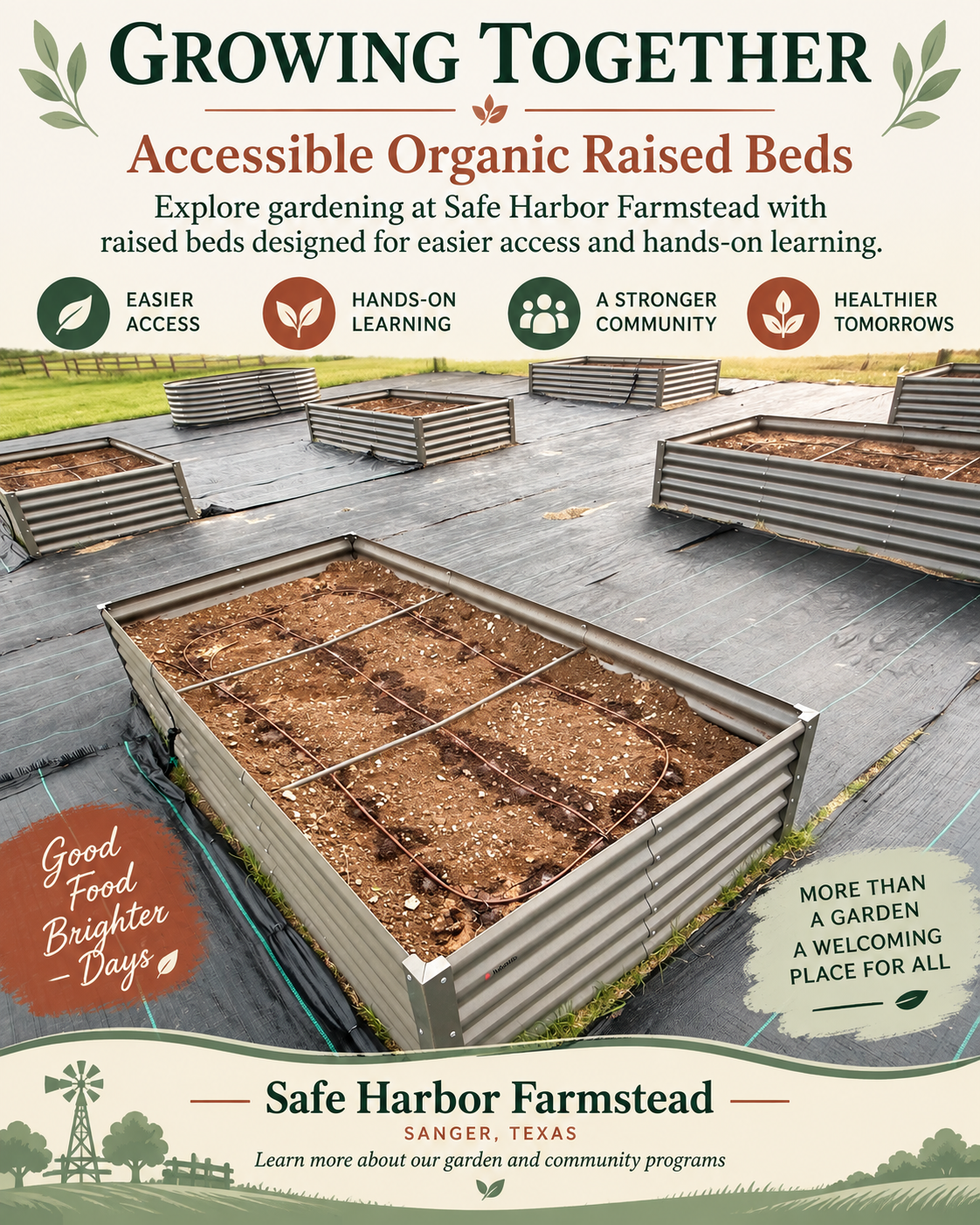 Raised-bed garden at Safe Harbor Farmstead