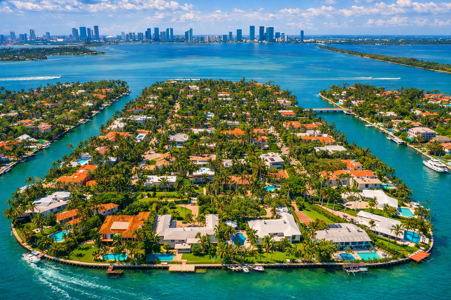 Aerial view of Sunset Islands in Miami Beach