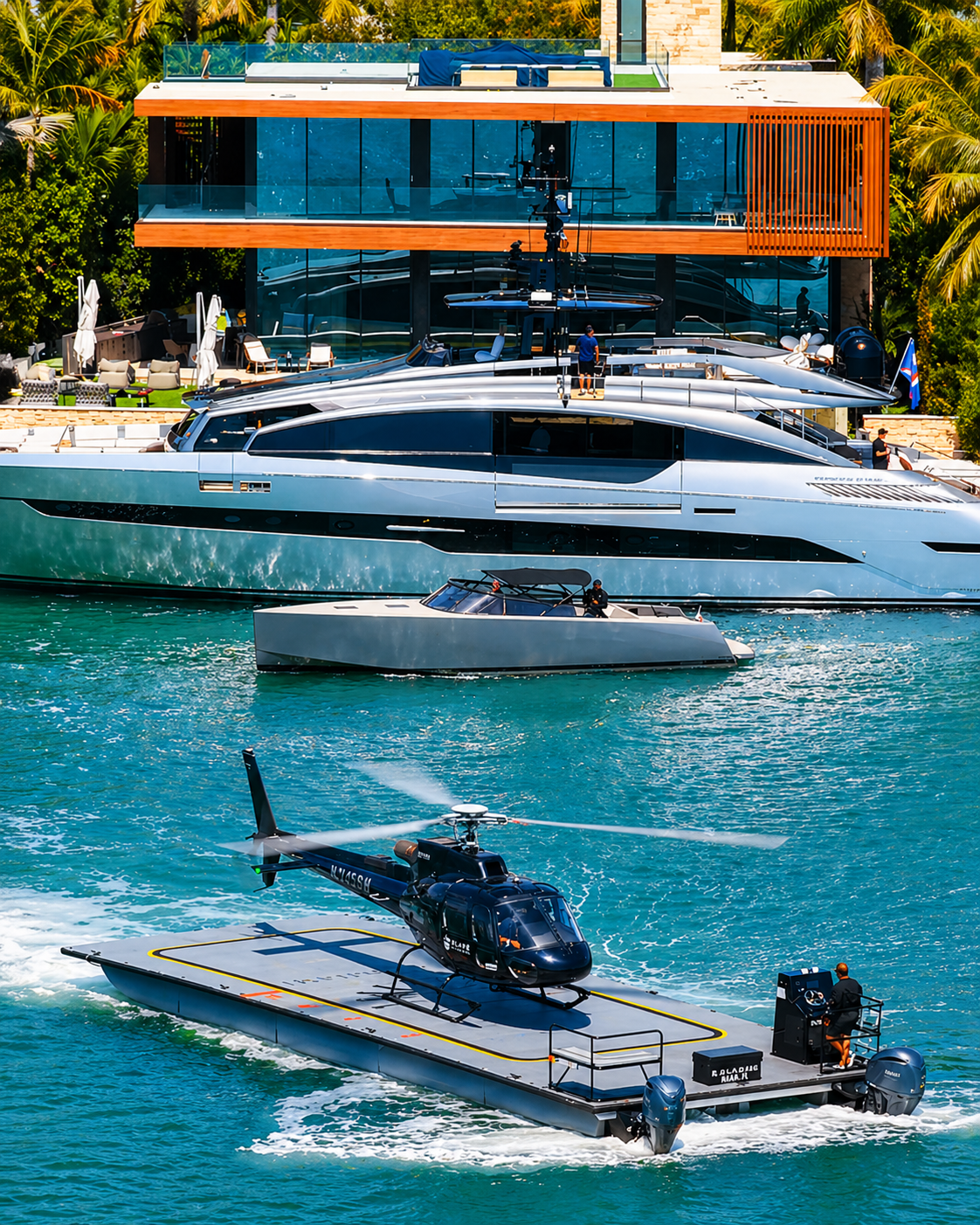 Private jet arrival with helicopter transfer for VIP travel in Miami