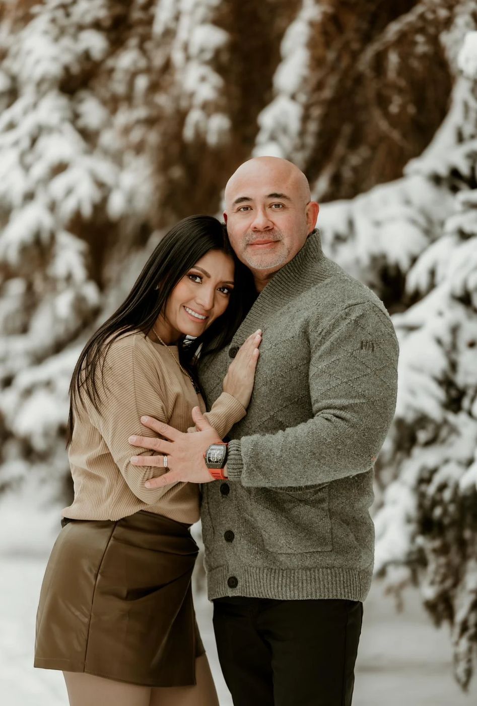 Hector and his wife in the snow