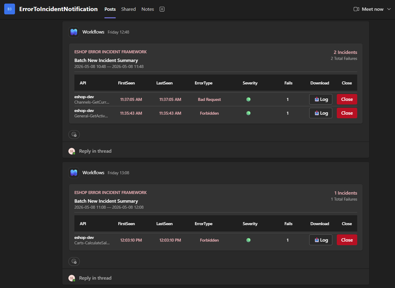EIF incident notification in Microsoft Teams