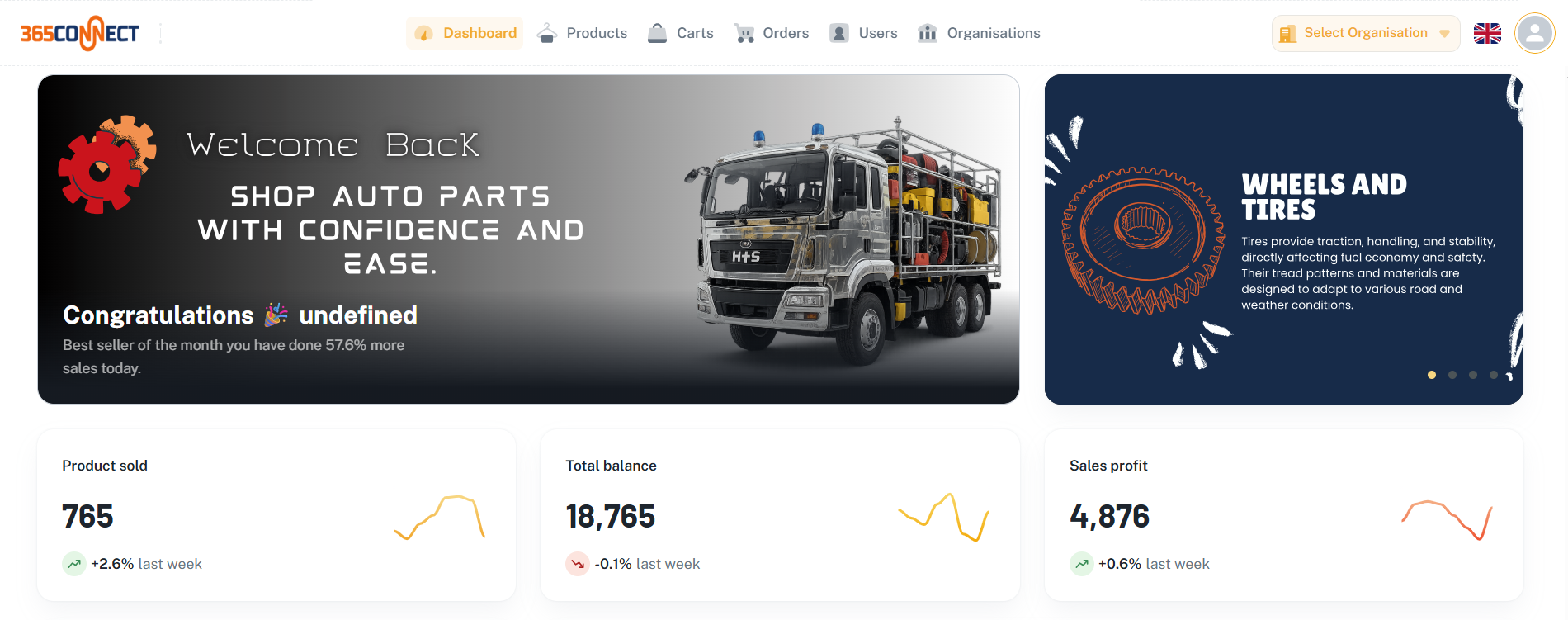365Connect B2B Eshop Dashboard