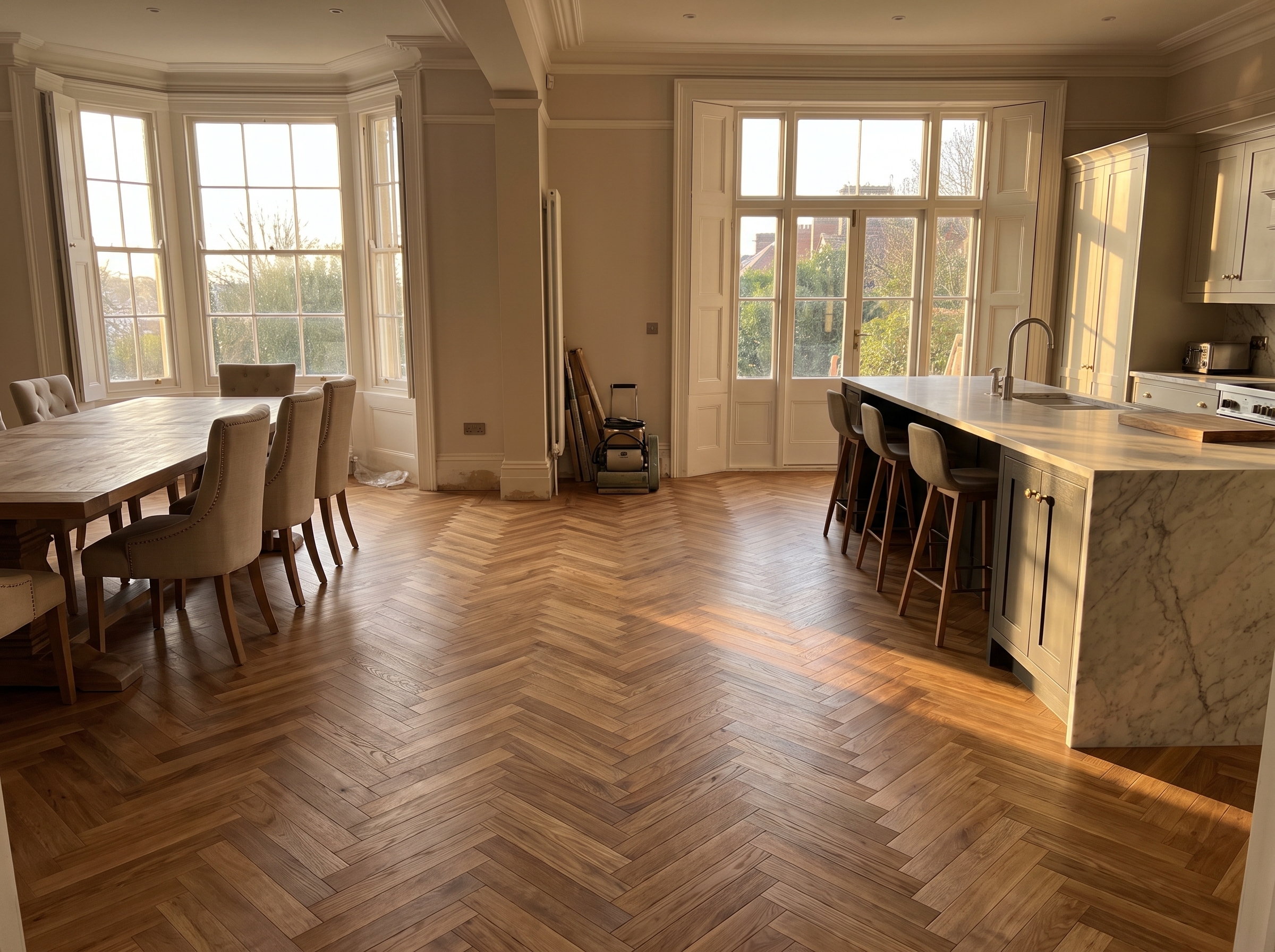 Grounded Flooring fitting a bespoke floor in Bristol