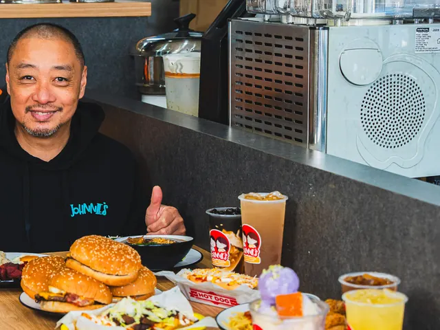 Inside Johnnie's Doonside: a table of burgers, fried chicken and halo-halo