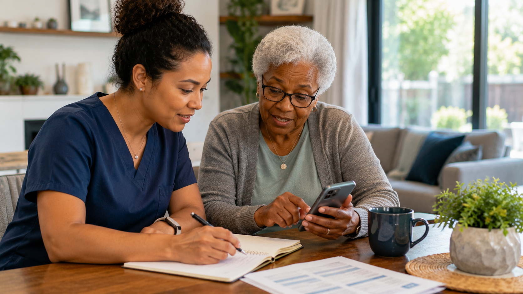 Stockton caregiver connecting with a senior at a local community resource center