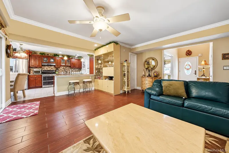 Living room open to the kitchen