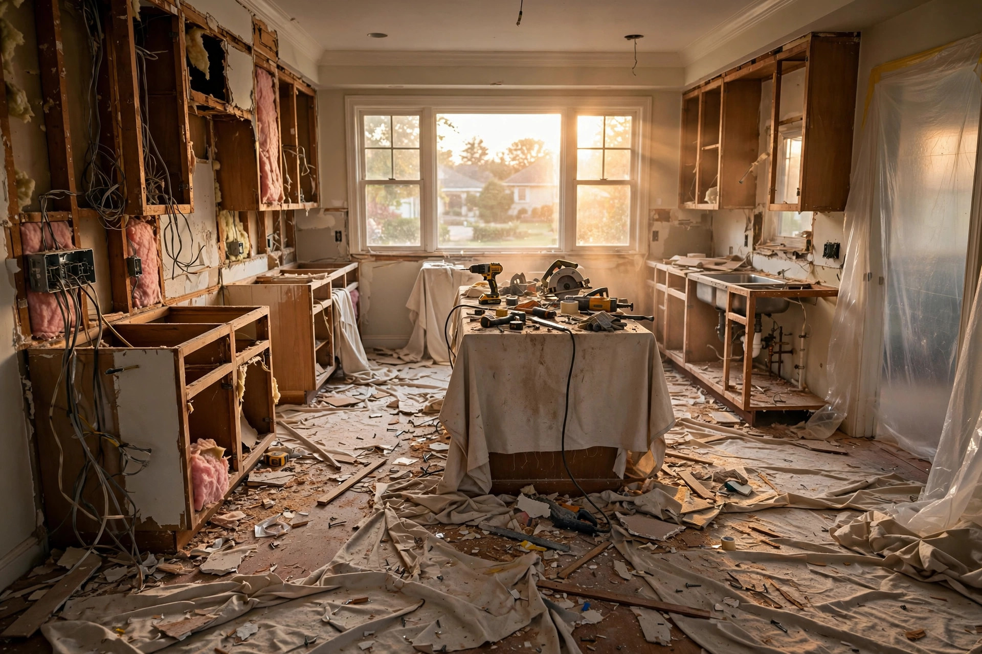 half demolished kitchen half demolished kitchen